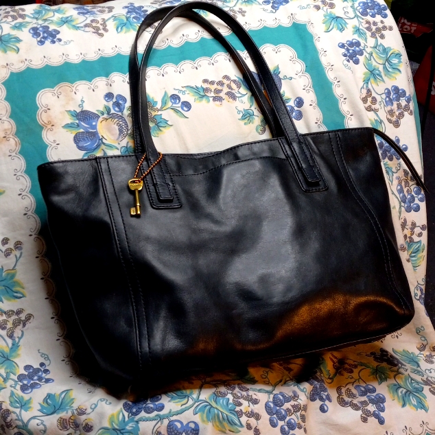 Fossil Leather Zip Top Tote